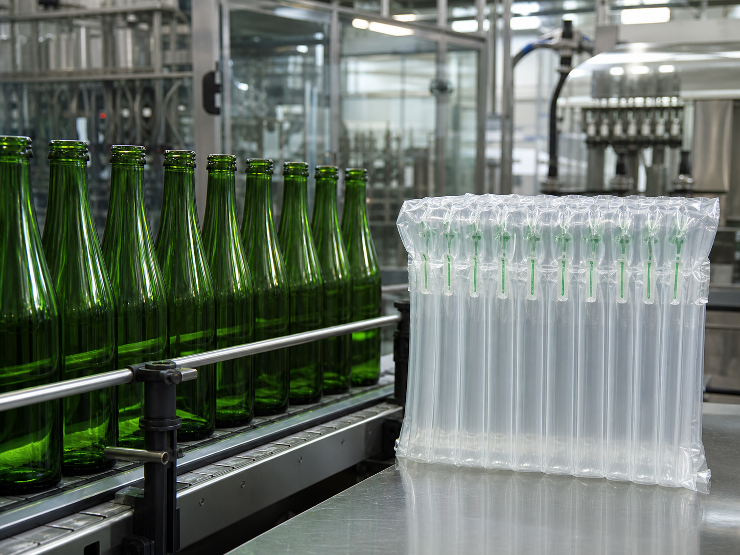 Air column packaging in a beverage manufacturing facility
